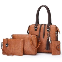 Brown 4-Piece Women&#39;s PU Leather Tote Bag Set - Vintage Handbag, Shoulder Bag, Clutch, and Card Holder - Lightweight Design
