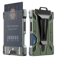 1 Pcs Green Premium RFID Blocking Aluminum Alloy ID Badge Holder with Transparent Card Slot &amp; Money Clip