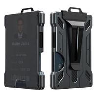 1 Pcs Black Premium RFID Blocking Aluminum Alloy ID Badge Holder with Transparent Card Slot &amp; Money Clip