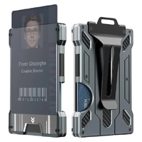 1 Pcs Grey Premium RFID Blocking Aluminum Alloy ID Badge Holder with Transparent Card Slot &amp; Money Clip