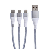 1.2M Micro USB/Lightning/USB C to USB A 3 In 1 Braided Charge &amp; Sync Cable