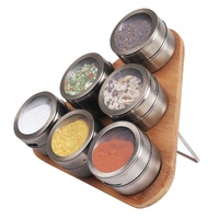 Magnetic Triangular Bamboo Spice Rack &amp; Jars For Kitchen Storage