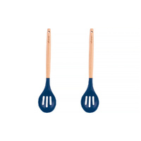2pcs Beechwood &amp; silicone slotted spoon navy