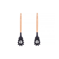 2pcs Beechwood &amp; silicone pasta spoon charcoal
