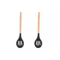 2pcs Beechwood &amp; silicone slotted spoon charcoal