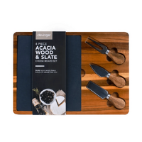 Clevinger 4 Piece Acacia Wood &amp; Slate Cheese Board With Knife Set