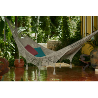 Outdoor undercover cotton Mayan Legacy hammock with hand crocheted tassels King Size Dream Sands